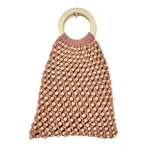 C&C California Pink Rope and Wooden Beaded Top Handle Bag - Picture 2 of 10